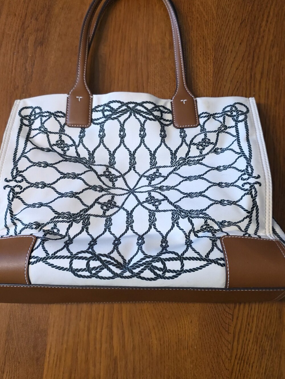 Tory Burch Ella Small Printed Tote Bag Ivory Abstract Rope - Picture 5 of 9